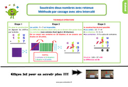 Soustraire deux nombres avec retenue - Méthode par cassage avec zéro intercalé - Cours, Leçon, trace écrite : 4ème Harmos - PDF gratuit à imprimer