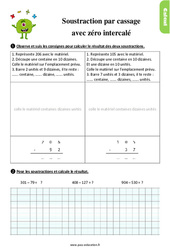 Soustraire deux nombres avec retenue - Méthode par cassage avec zéro intercalé - Exercices, révisions : 4ème Harmos - PDF à imprimer