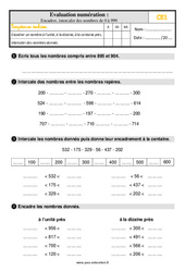 Encadrer et intercaler les nombres de 0 à 999 - Évaluation, bilan : 4ème Harmos - PDF à imprimer