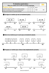 Placer les nombres de 0 à 999 sur la droite numérique - Évaluation, bilan : 4ème Harmos - PDF à imprimer