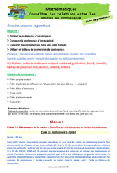 Connaître les relations entre les unités de contenance - Séquence - Fiche de préparation : 5ème Harmos - PDF à imprimer