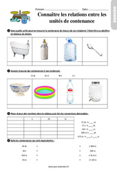 Connaître les relations entre les unités de contenance - Exercices  : 5ème Harmos - PDF à imprimer