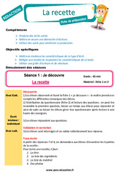 Séquence - Fiche de préparation La recette - Production d’écrit - Rédaction - Séquence - Fiche de préparation : 4ème, 5ème Harmos - PDF à imprimer