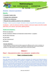 Séquence - Fiche de préparation Les contenances - Fiches connaître le litre - Séquence - Fiche de préparation : 4ème Harmos - PDF à imprimer
