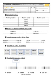 Encadrer et intercaler les nombres inférieurs à 1 000 000 sur une droite - Exercices : 6ème Harmos - PDF à imprimer