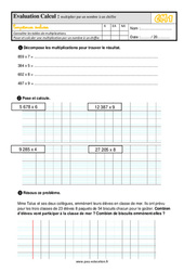 Multiplier par un nombre à 1 chiffre avec la correction - Évaluation, bilan : 6ème Harmos - PDF à imprimer