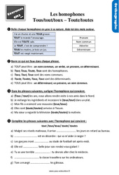 Les homophones - Fiches tout/tous/toux - toute/toutes - Exercices, révisions : 7ème Harmos - PDF à imprimer