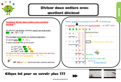 Diviser deux entiers avec quotient décimal - Cours, Leçon, trace écrite : 7ème Harmos - PDF gratuit à imprimer