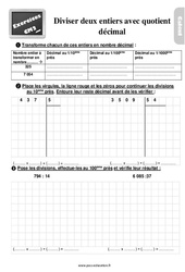 Diviser deux entiers avec quotient décimal - Exercices, révisions : 7ème Harmos - PDF à imprimer