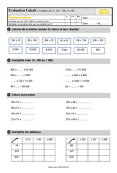Multiplier par 10, 100, 1 000, 20, 300 ... - Évaluation, bilan : 6ème Harmos - PDF à imprimer