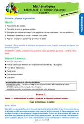 Identifier et nommer quelques solides - Fiche de préparation : 5ème Harmos - PDF à imprimer