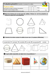 Identifier et nommer quelques solides - Examen Evaluation avec la correction : 5ème Harmos - PDF à imprimer