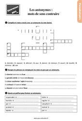Les antonymes - Fiches des mots de sens contraire - Exercices, révisions : 7ème Harmos - PDF à imprimer