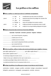 Les préfixes et les suffixes - Exercices, révisions : 7ème Harmos - PDF à imprimer