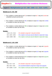 Multiplication des nombres décimaux par 10, 100, 1000, 0,1 -  0,01, 0,001 - Séquence complète : 8ème Harmos - PDF à imprimer