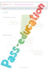 Reconnaitre, décrire un cylindre, un cône, une boule - Géométrie dans l’espace - Séquence complète : 8ème Harmos - PDF à imprimer