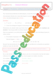 Produire, utiliser une expression littérale - Calcul littéral - Séquence complète : 9eme Harmos - PDF à imprimer