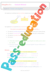 Tester une égalité - Calcul littéral - Séquence complète : 9eme Harmos - PDF à imprimer