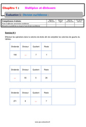 Division euclidienne - Multiples et diviseurs - Examen Evaluation, bilan, contrôle avec la correction : 10ème Harmos - PDF à imprimer