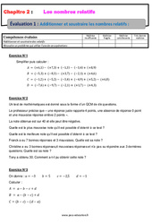 Additionner et soustraire les nombres relatifs - Examen Evaluation, bilan, contrôle avec la correction : 10ème Harmos - PDF à imprimer