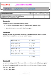 Multiplier les nombres relatifs - Examen Evaluation, bilan, contrôle avec la correction : 10ème Harmos - PDF à imprimer