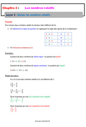 Diviser les nombres relatifs - Cours : 10ème Harmos - PDF à imprimer