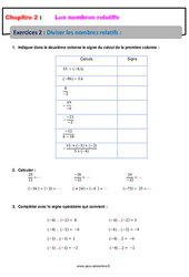 Diviser les nombres relatifs - Révisions - Exercices avec correction : 10ème Harmos - PDF à imprimer