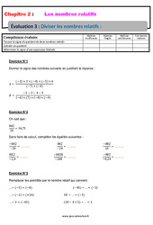 Diviser les nombres relatifs - Examen Evaluation, bilan, contrôle avec la correction : 10ème Harmos - PDF à imprimer