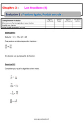 Fractions égales, Produit en croix - Examen Evaluation, bilan, contrôle avec la correction : 10ème Harmos - PDF à imprimer