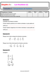 Comparaisons de fractions - Examen Evaluation, bilan, contrôle avec la correction : 10ème Harmos - PDF à imprimer