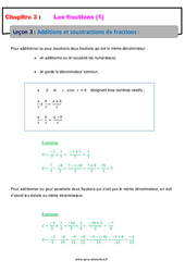 Additions et soustractions de fractions - Cours : 10ème Harmos - PDF à imprimer