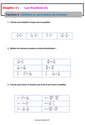 Additions et soustractions de fractions - Révisions - Exercices avec correction : 10ème Harmos - PDF à imprimer