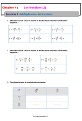 Multiplications de fractions - Révisions - Exercices avec correction : 10ème Harmos - PDF à imprimer