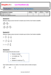 Multiplications de fractions - Examen Evaluation, bilan, contrôle avec la correction : 10ème Harmos - PDF à imprimer