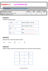 Inverse d’une fraction - Examen Evaluation, bilan, contrôle avec la correction : 10ème Harmos - PDF à imprimer