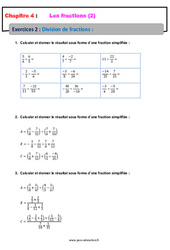 Division de fractions - Révisions - Exercices avec correction : 10ème Harmos - PDF à imprimer