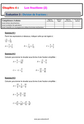 Division de fractions - Examen Evaluation, bilan, contrôle avec la correction : 10ème Harmos - PDF à imprimer