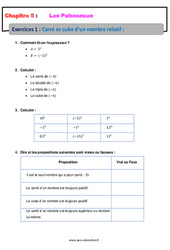 Carré et cube d’un nombre relatif - Révisions - Exercices avec correction : 10ème Harmos - PDF à imprimer