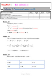 Puissances d’exposant positif - Examen Evaluation, bilan, contrôle avec la correction : 10ème Harmos - PDF à imprimer