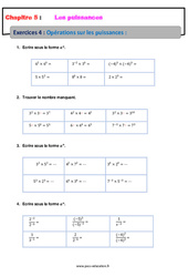 Opérations sur les puissances - Révisions - Exercices avec correction : 10ème Harmos - PDF à imprimer