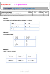 Opérations sur les puissances - Examen Evaluation, bilan, contrôle avec la correction : 10ème Harmos - PDF à imprimer