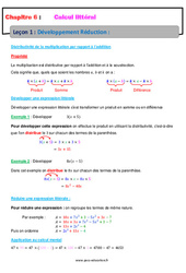 Développement Réduction - Calcul littéral - Cours : 10ème Harmos - PDF à imprimer