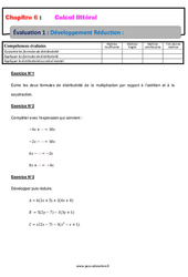 Développement Réduction - Calcul littéral - Examen Evaluation, bilan, contrôle avec la correction : 10ème Harmos - PDF à imprimer