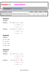 Factorisation - Calcul littéral - Examen Evaluation, bilan, contrôle avec la correction : 10ème Harmos - PDF à imprimer