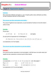 Expressions égales - Calcul littéral - Cours : 10ème Harmos - PDF à imprimer