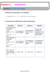 Expressions égales - Révisions - Calcul littéral - Exercices avec correction : 10ème Harmos - PDF à imprimer