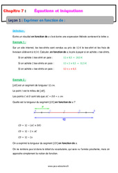 Exprimer en fonction de - Équations et inéquations - Cours : 10ème Harmos - PDF à imprimer