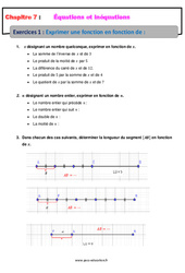 Exprimer en fonction de - Révisions - Exercices avec correction : 10ème Harmos - PDF à imprimer