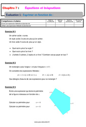 Exprimer en fonction de - Examen Evaluation, bilan, contrôle avec la correction : 10ème Harmos - PDF à imprimer