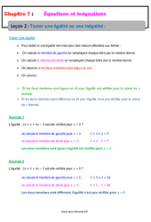 Tester une égalité ou une inégalité - Équations et inéquations - Cours : 10ème Harmos - PDF à imprimer